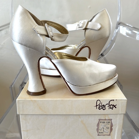 Peter Fox Shoes - Vintage Peter Fox Letizia, Platform Pumps, White Italian Silk, Size 7.5